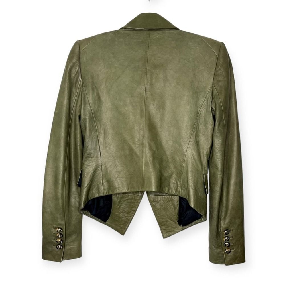 Sz 2 Veronica Beard Cooke Leather Dickey Jacket Blazer Olive Green - Picture 5 of 14